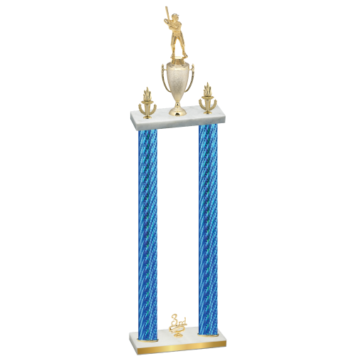 Double Blue Carbon Fiber Third Place Baseball Trophy