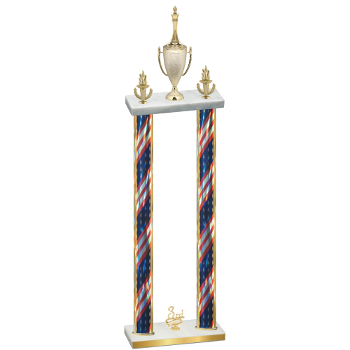 Double Flag USA Third Place Chess Trophy