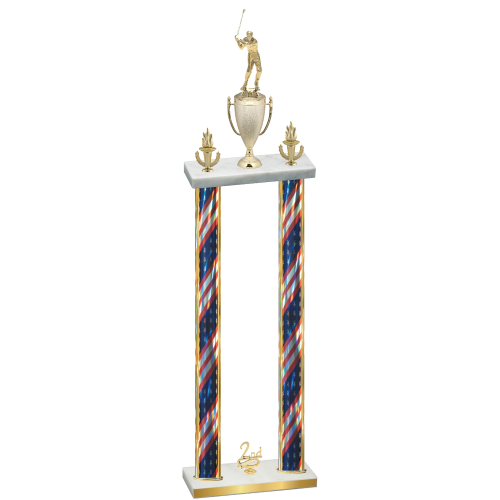 Double Flag USA Second Place Golf Trophy