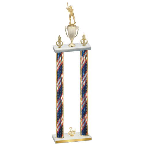 Double Flag USA Second Place Baseball Trophy