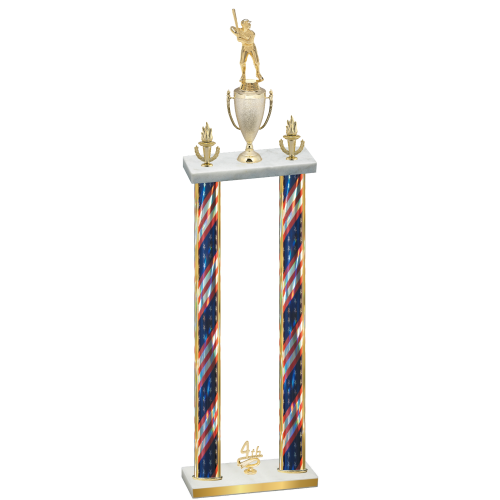 Double Flag USA Fourth Place Baseball Trophy