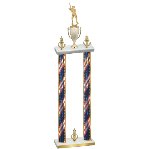 Double Flag USA Victory Baseball Trophy