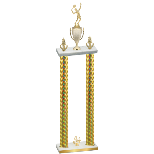Double Gold Carbon Fiber Fourth Place Tennis Trophy