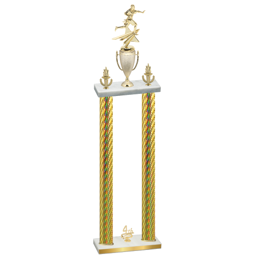 Double Gold Carbon Fiber Fourth Place Flag Football Trophy