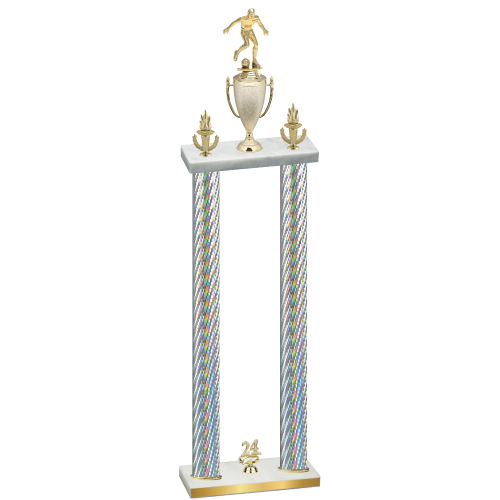Double Silver Carbon Fiber Year Soccer Trophy