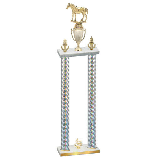 Double Silver Carbon Fiber Fourth Place Horses Trophy