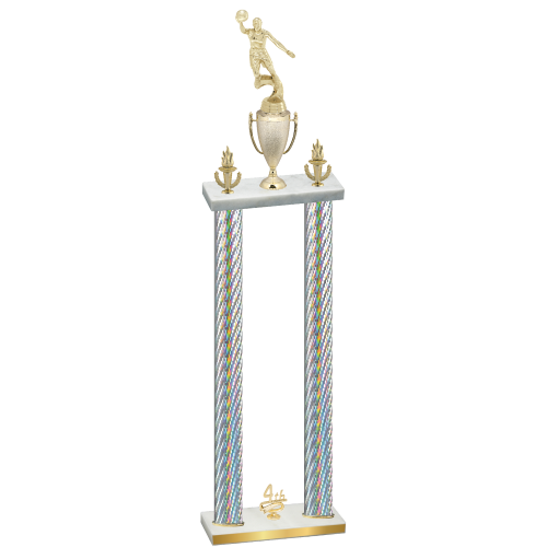 Double Silver Carbon Fiber Fourth Place Basketball Trophy