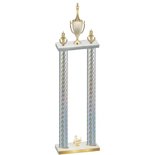 Double Silver Carbon Fiber Third Place Chess Trophy