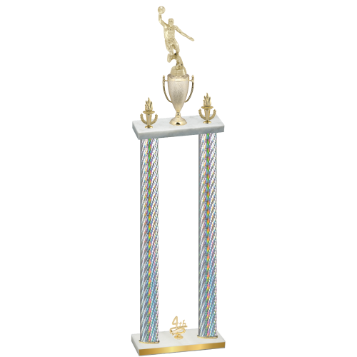 Double Silver Carbon Fiber Fourth Place Basketball Trophy