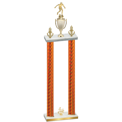 Double Orange Carbon Fiber Fourth Place Soccer Trophy