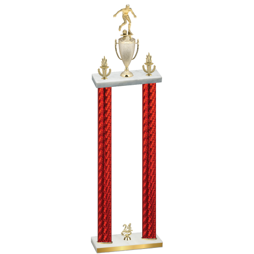 Double Red Carbon Fiber Year Soccer Trophy