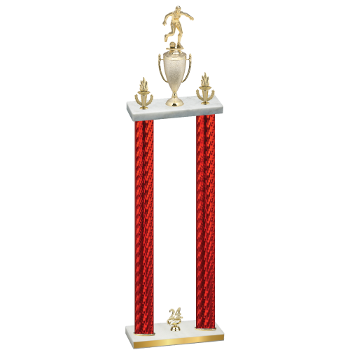 Double Red Carbon Fiber Year Soccer Trophy