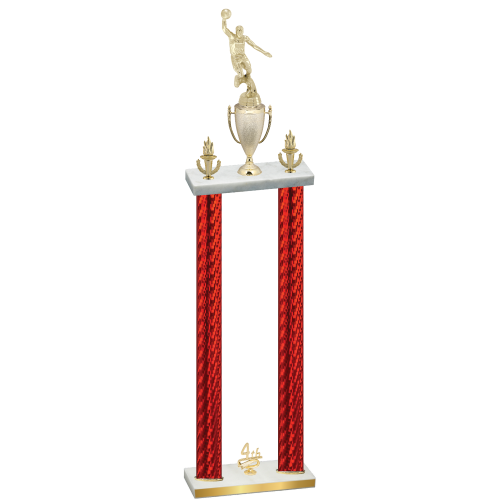 Double Red Carbon Fiber Fourth Place Basketball Trophy