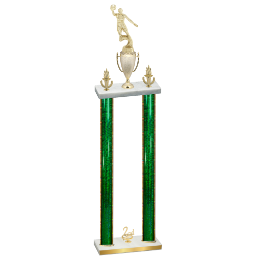 Double Green Glacier Second Place Basketball Trophy