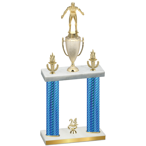 Double Blue Carbon Fiber Year Wrestling Trophy