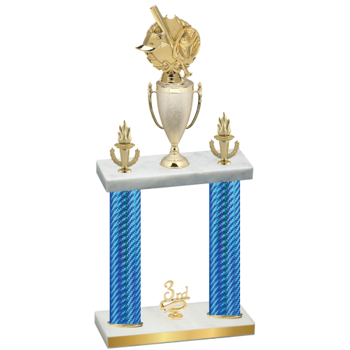 Double Blue Carbon Fiber Third Place Baseball Trophy