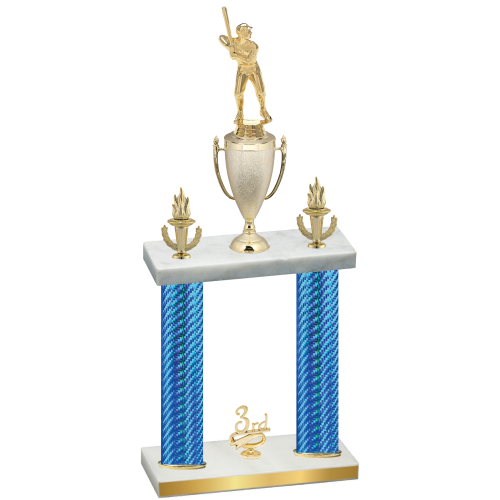 Double Blue Carbon Fiber Third Place Baseball Trophy
