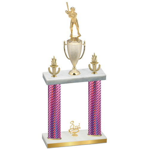 Double Pink Carbon Fiber Third Place Baseball Trophy