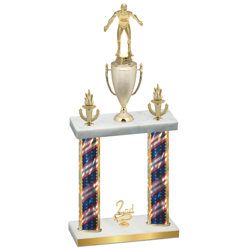 Double Flag USA Second Place Wrestling Trophy