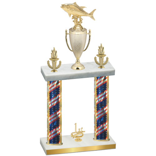 Double Flag USA First Place Fishing Trophy