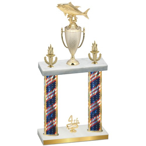 Double Flag USA Fourth Place Fishing Trophy