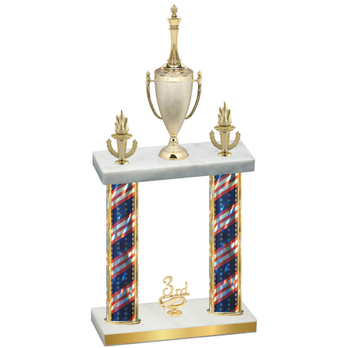 Double Flag USA Third Place Chess Trophy