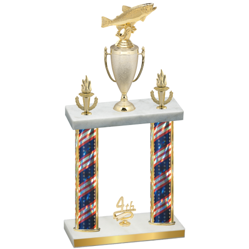 Double Flag USA Fourth Place Fishing Trophy