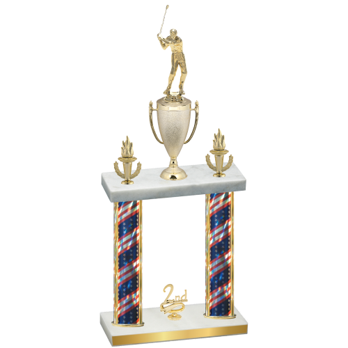 Double Flag USA Second Place Golf Trophy