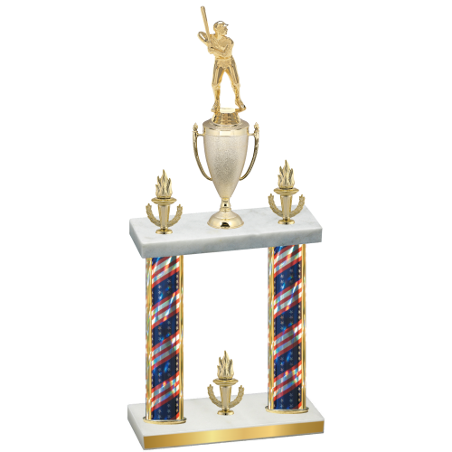 Double Flag USA Victory Baseball Trophy