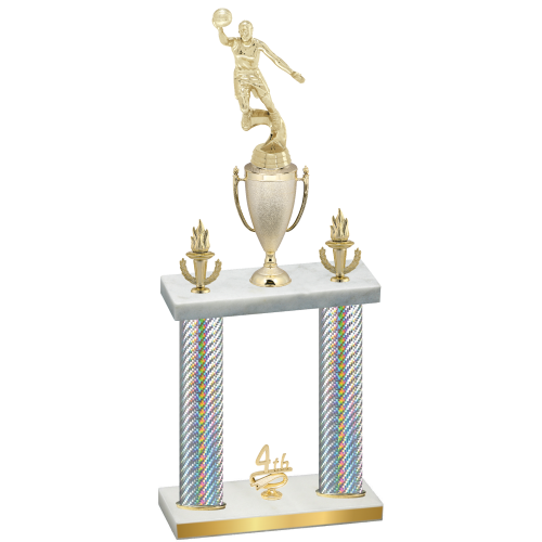 Double Silver Carbon Fiber Fourth Place Basketball Trophy