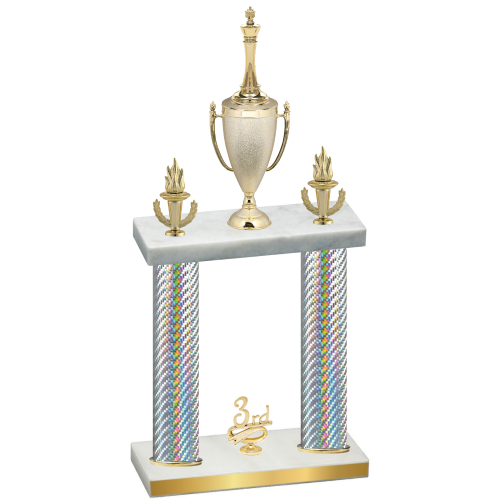 Double Silver Carbon Fiber Third Place Chess Trophy