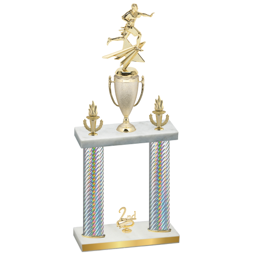 Double Silver Carbon Fiber Second Place Flag Football Trophy