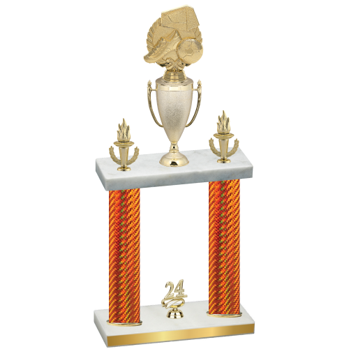 Double Orange Carbon Fiber Year Soccer Trophy