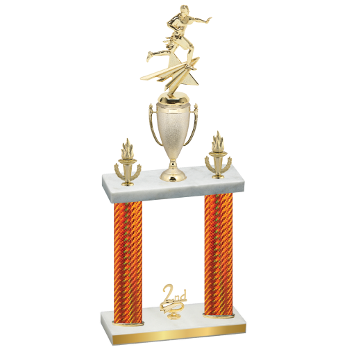 Double Orange Carbon Fiber Second Place Flag Football Trophy
