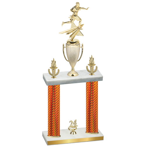 Double Orange Carbon Fiber Year Flag Football Trophy