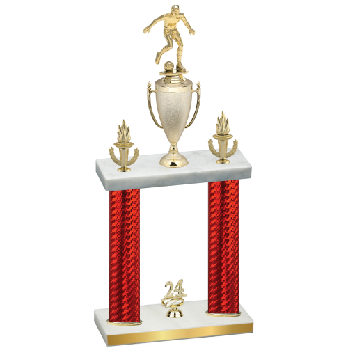 Double Red Carbon Fiber Year Soccer Trophy