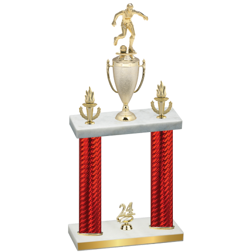 Double Red Carbon Fiber Year Soccer Trophy