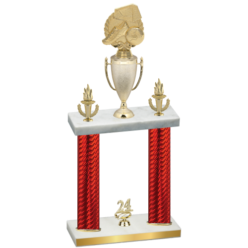 Double Red Carbon Fiber Year Soccer Trophy