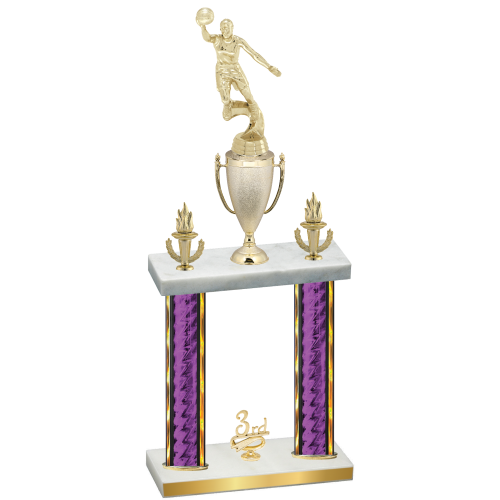 Double Purple Glacier Third Place Basketball Trophy