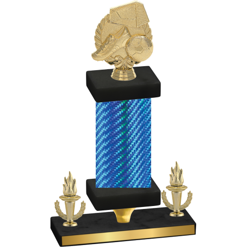 Premium Single Blue Carbon Fiber Victory Soccer Trophy