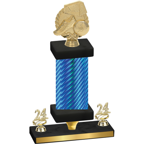 Premium Single Blue Carbon Fiber Year Soccer Trophy