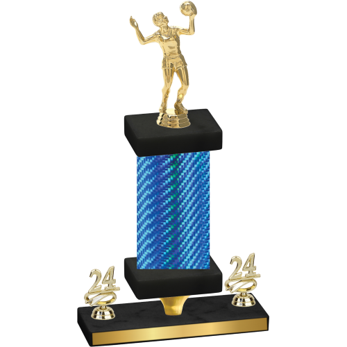 Premium Single Blue Carbon Fiber Year Volleyball Trophy