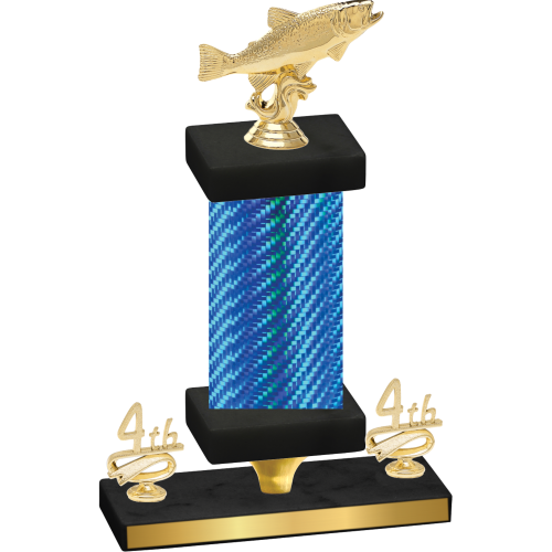 Premium Single Blue Carbon Fiber Fourth Place Fishing Trophy