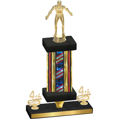 Premium Single Flag USA Fourth Place Wrestling Trophy
