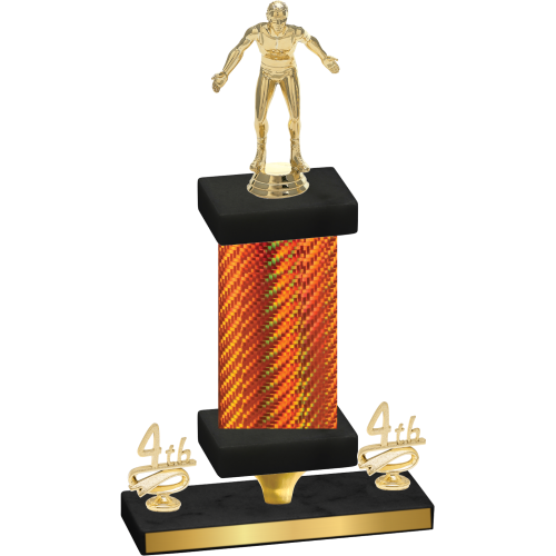Premium Single Orange Carbon Fiber Fourth Place Wrestling Trophy