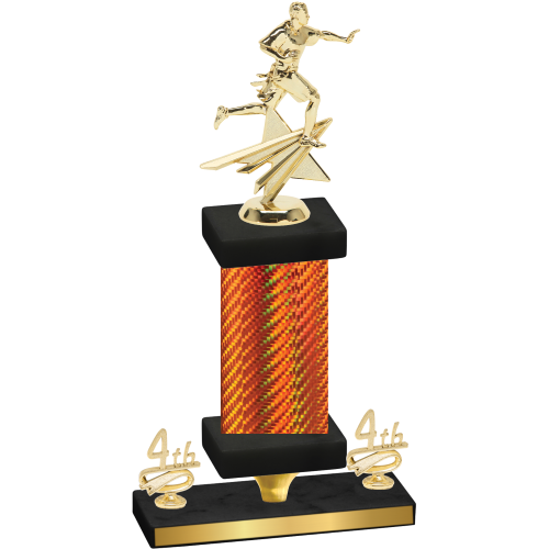 Premium Single Orange Carbon Fiber Fourth Place Flag Football Trophy