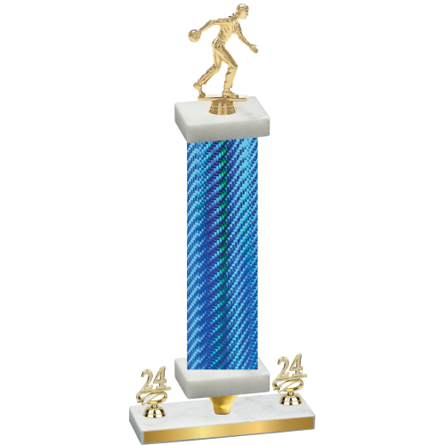 Premium Single Blue Carbon Fiber Year Bowling Trophy