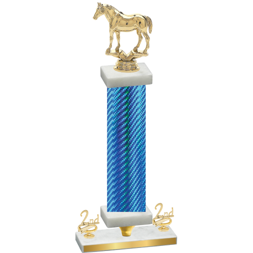 Premium Single Blue Carbon Fiber Second Place Horses Trophy