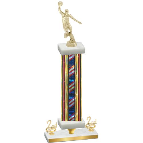 Premium Single Flag USA Second Place Basketball Trophy