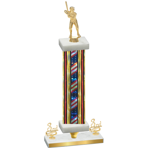Premium Single Flag USA Third Place Baseball Trophy